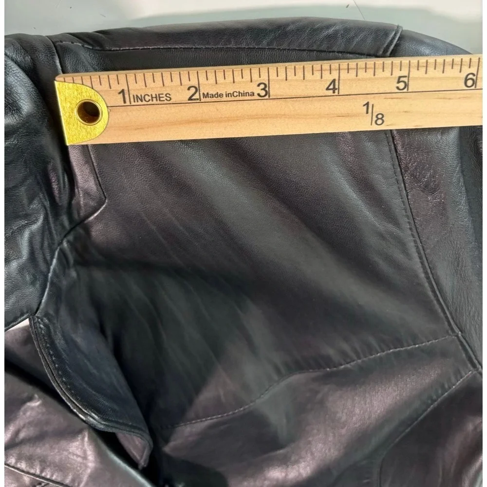Genuine Leather Womans Black Button Front‎ Blazer Coat Size M Mob Wife Moto Edgy